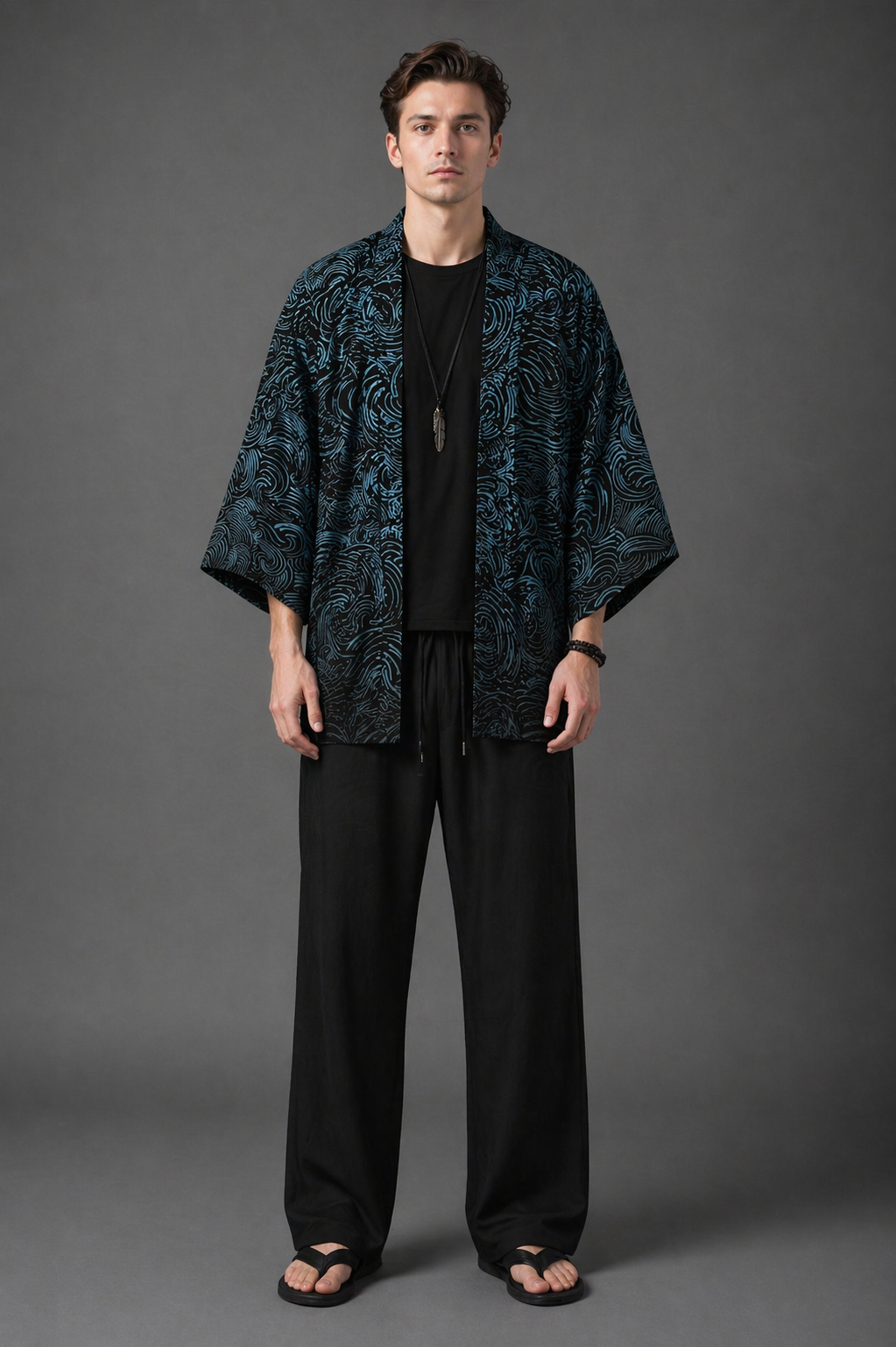 Veste Kimono Homme Noir Vague