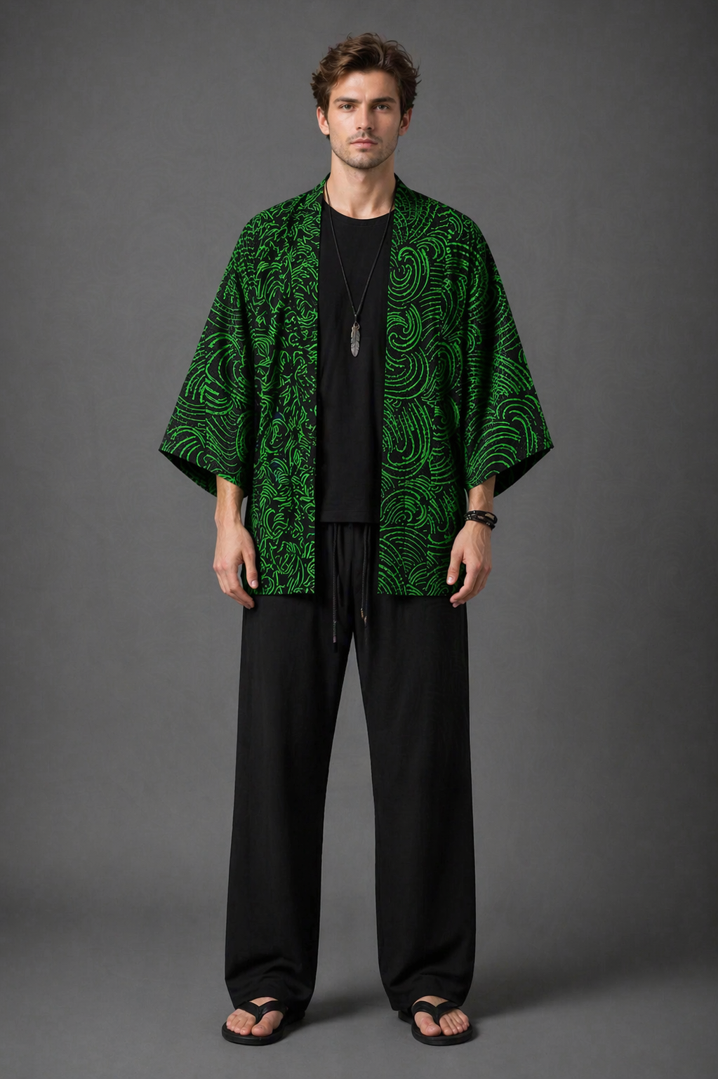 Veste Kimono Homme Noir Vague