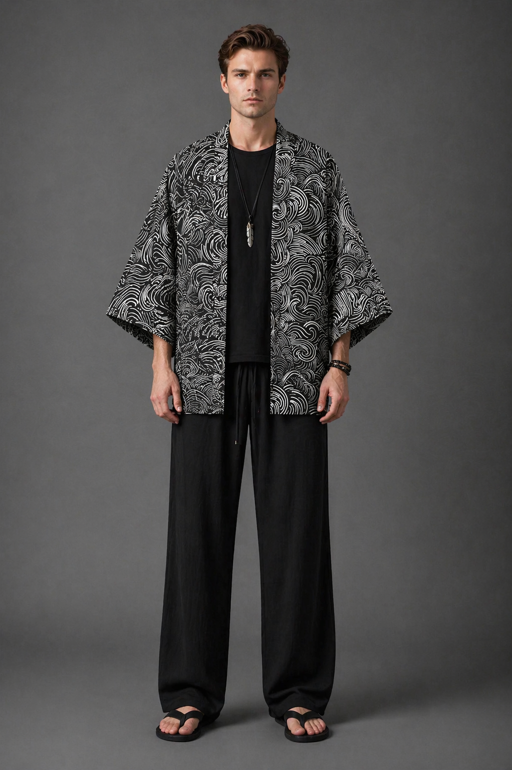 Veste Kimono Homme Noir Vague