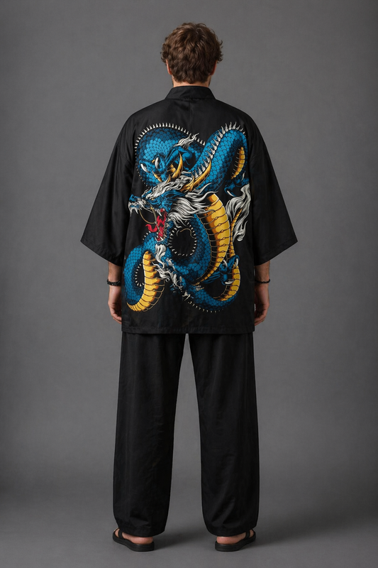 Veste Kimono Relax Homme Dragon Bleu