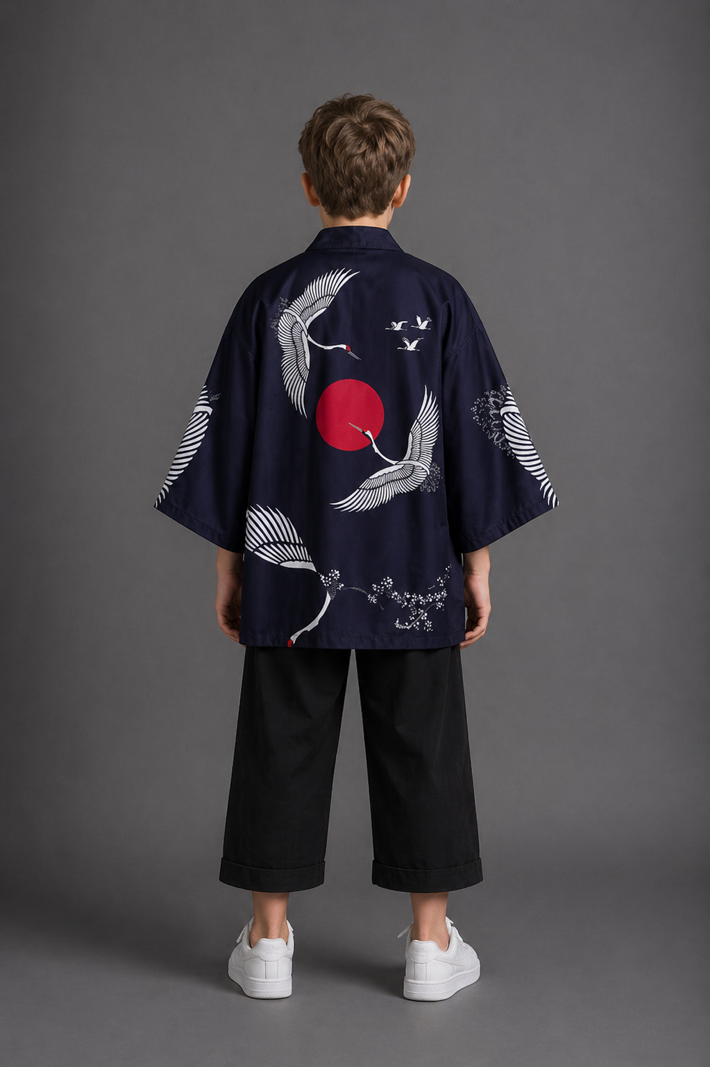 Veste Kimono Relax Garçon Lune Rouge et Grues