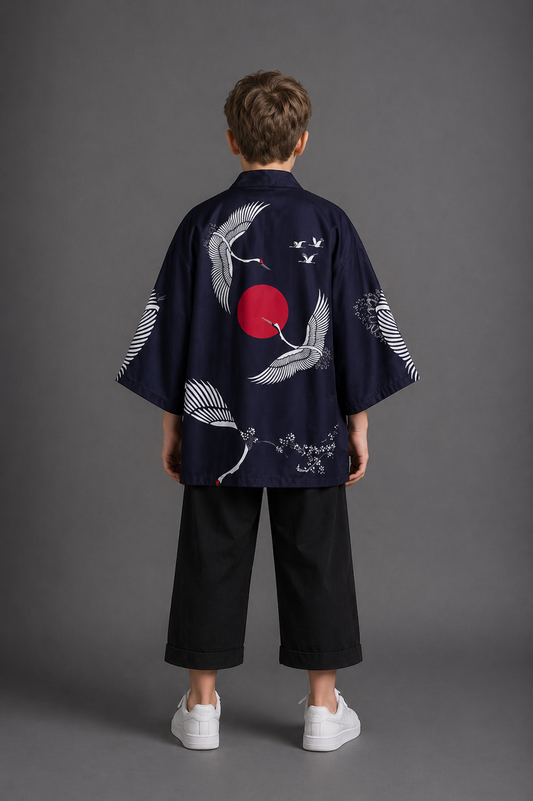 Veste Kimono Relax Garçon Lune Rouge et Grues