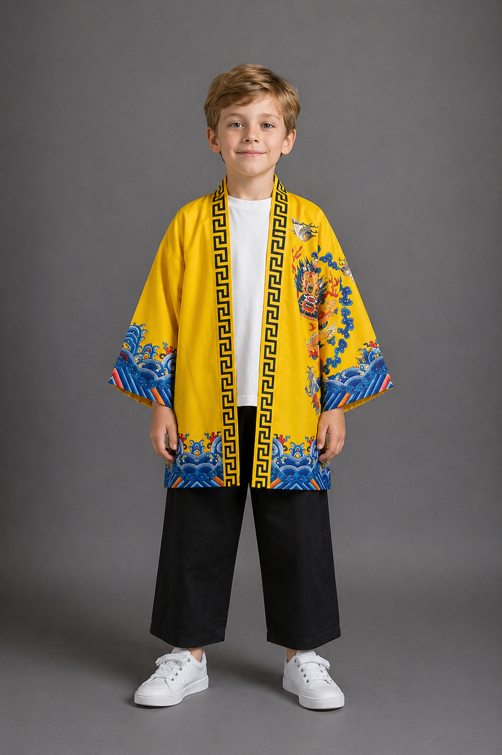 Veste Kimono Relax Garçon Dragon Doré