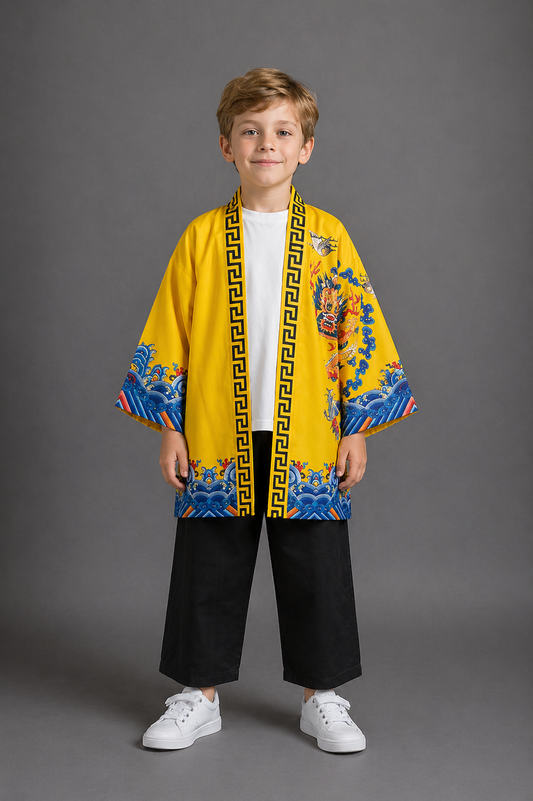 Veste Kimono Relax Garçon Dragon Doré