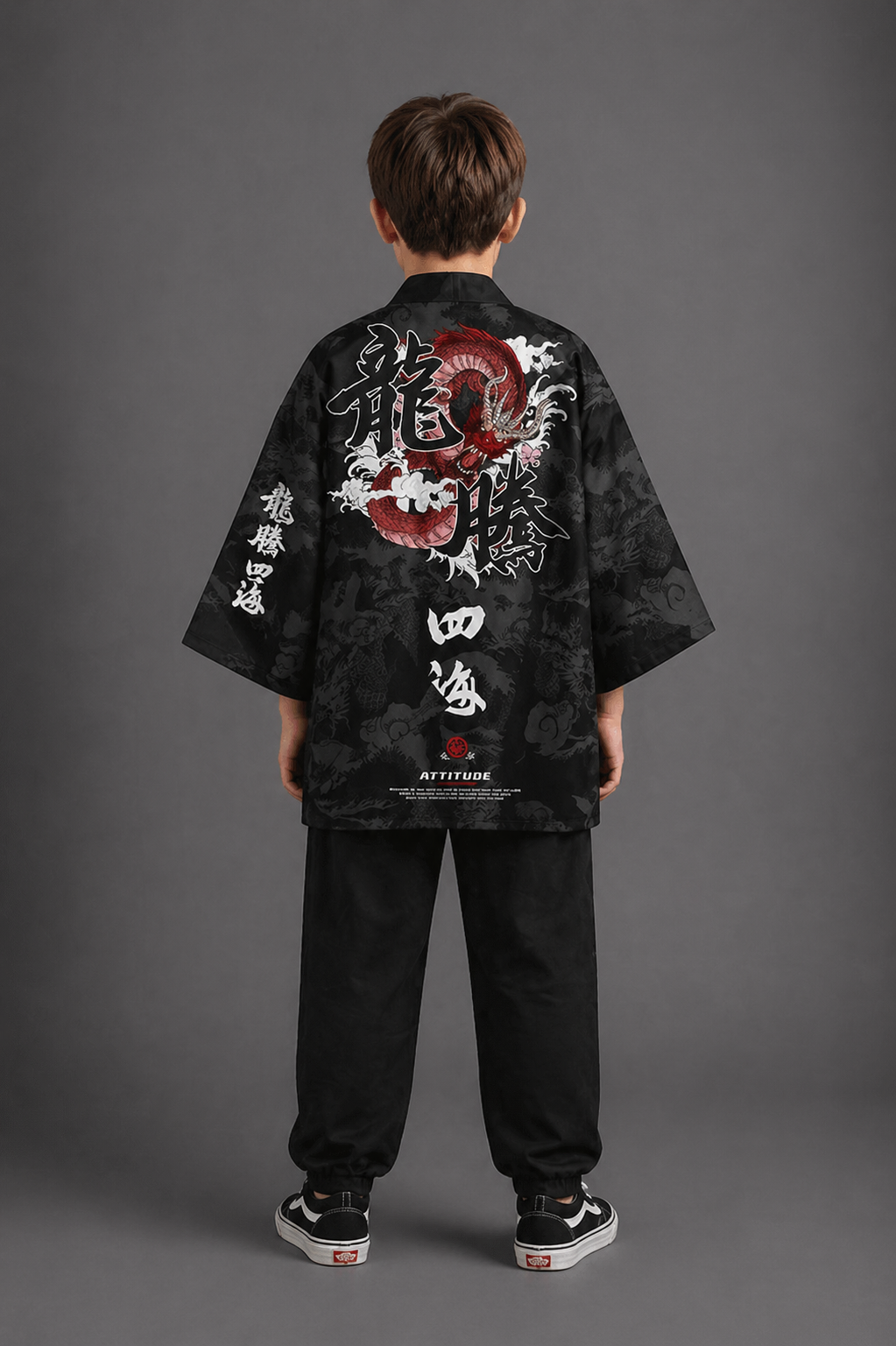 Veste Kimono Relax Garçon Dragon Rouge
