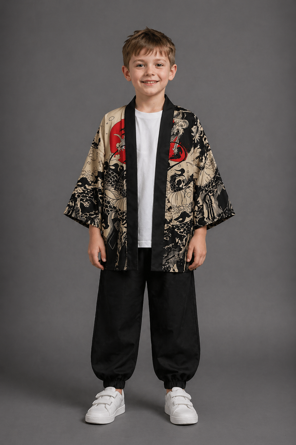 Veste Kimono Relax Garçon Lune Rouge