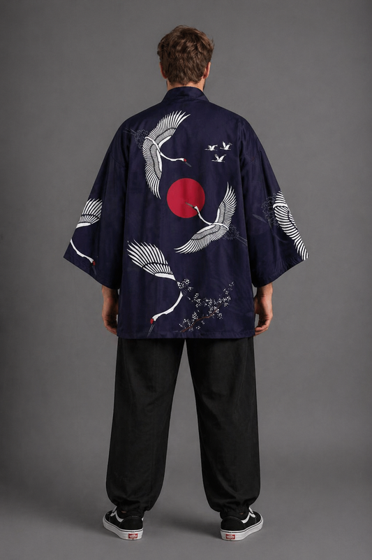 Veste Kimono Relax Homme Bleu Grues
