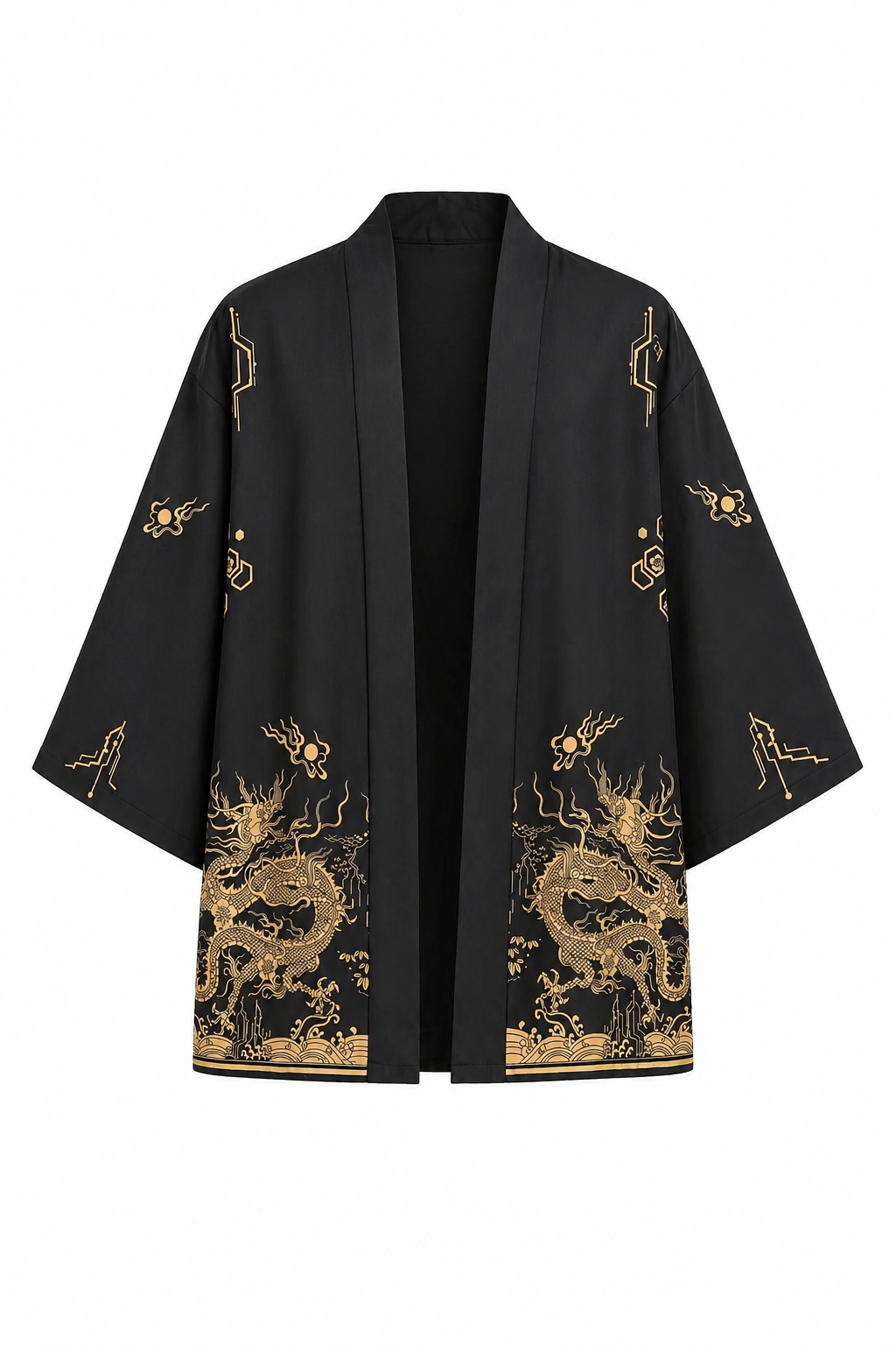 Veste Kimono Homme Satin Dragon Doré