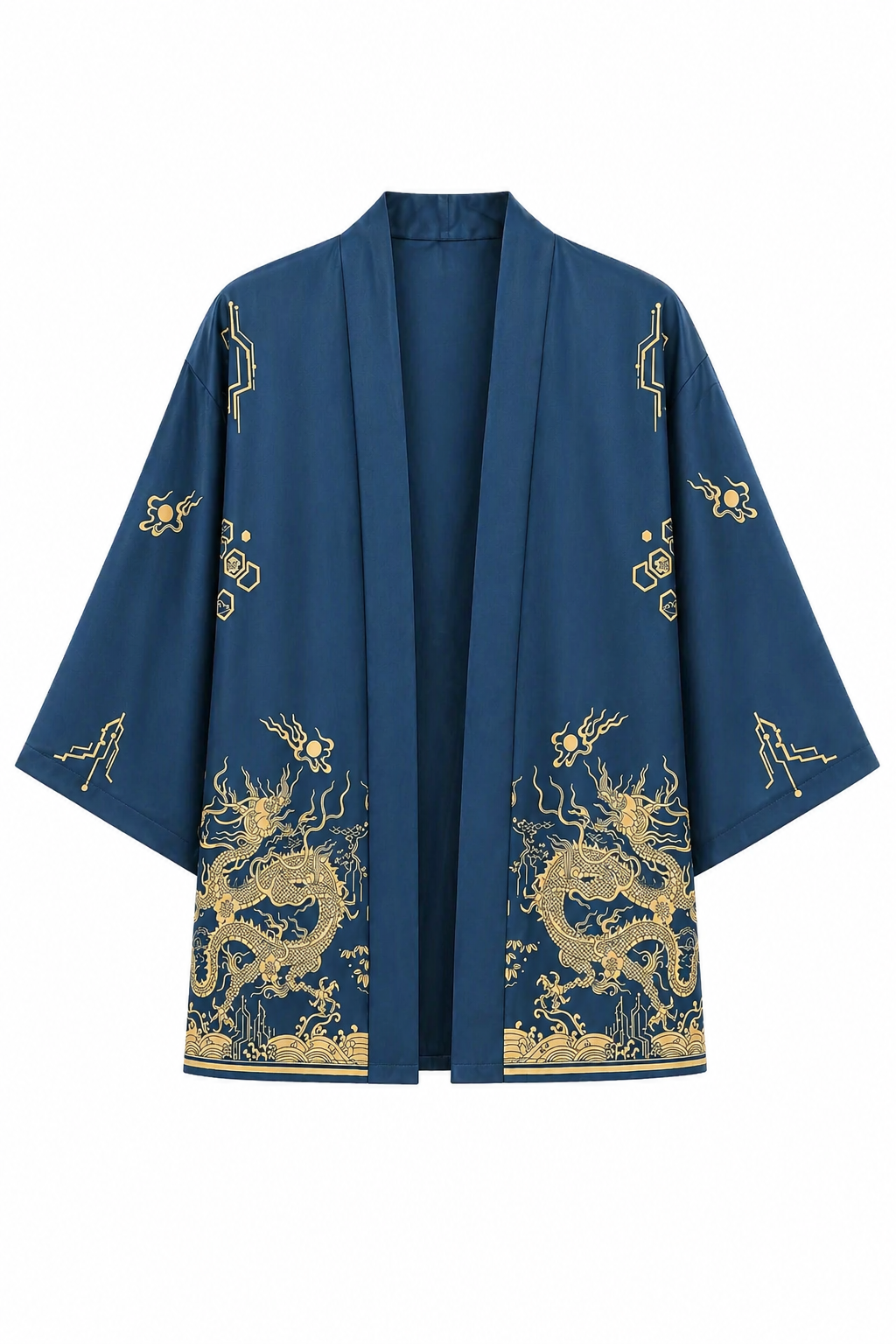 Veste Kimono Homme Satin Dragon Doré