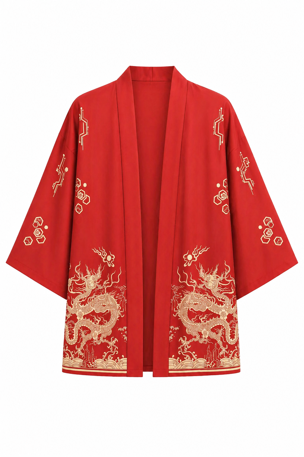 Veste Kimono Homme Satin Dragon Doré