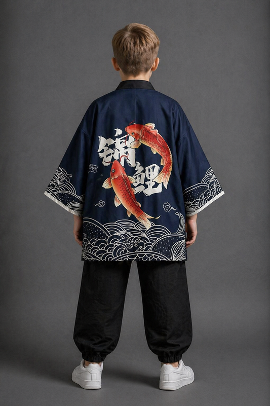 Veste Kimono Relax Garçon Koi Orange