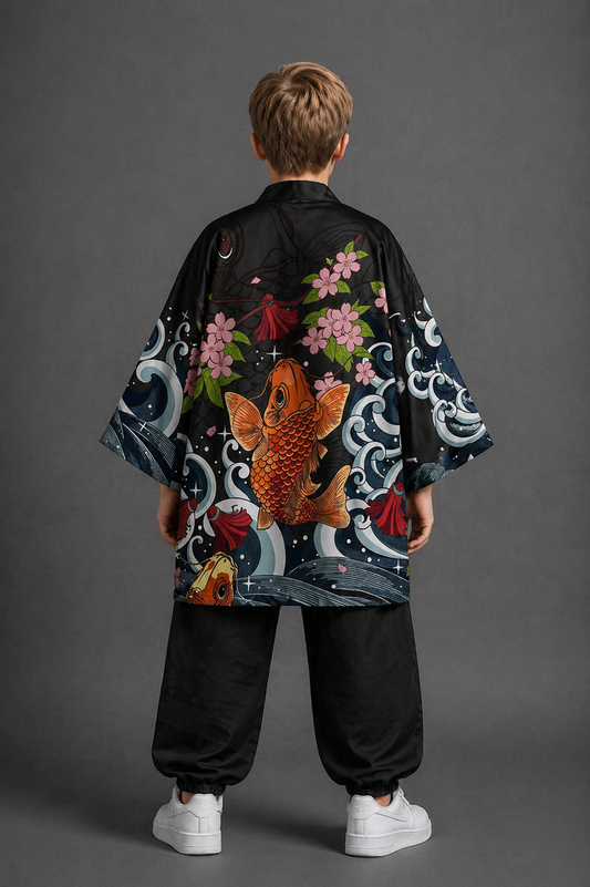 Veste Kimono Relax Garçon Carpe Koi et Sakura