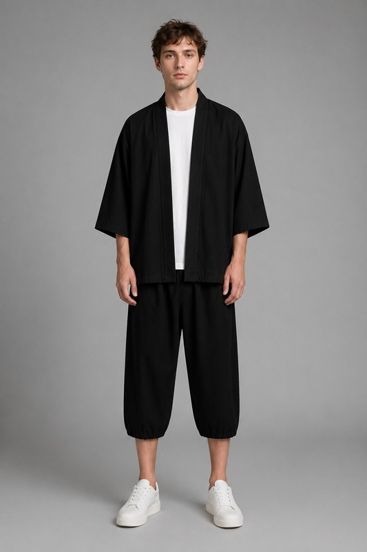 Ensemble Kimono et Pantalon Homme Noir Uni
