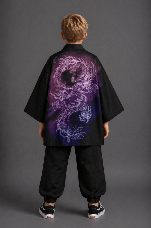 Veste Kimono Relax Garçon Dragon Pourpre