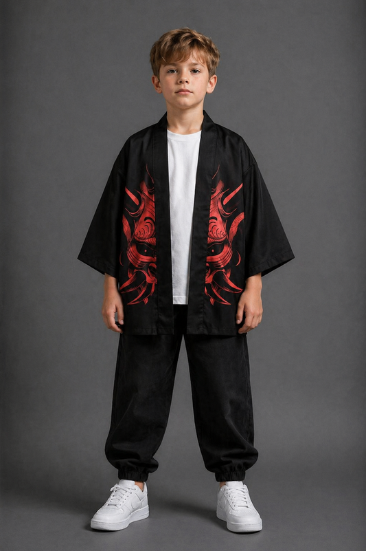 Veste Kimono Relax Garçon Oni Masque Rouge
