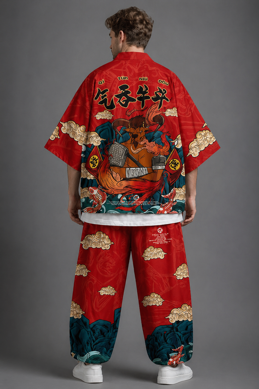 Ensemble Kimono et Pantalon Homme Rouge Buffle