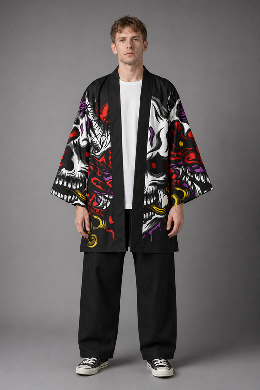 Kimono Long Homme Satin Crane