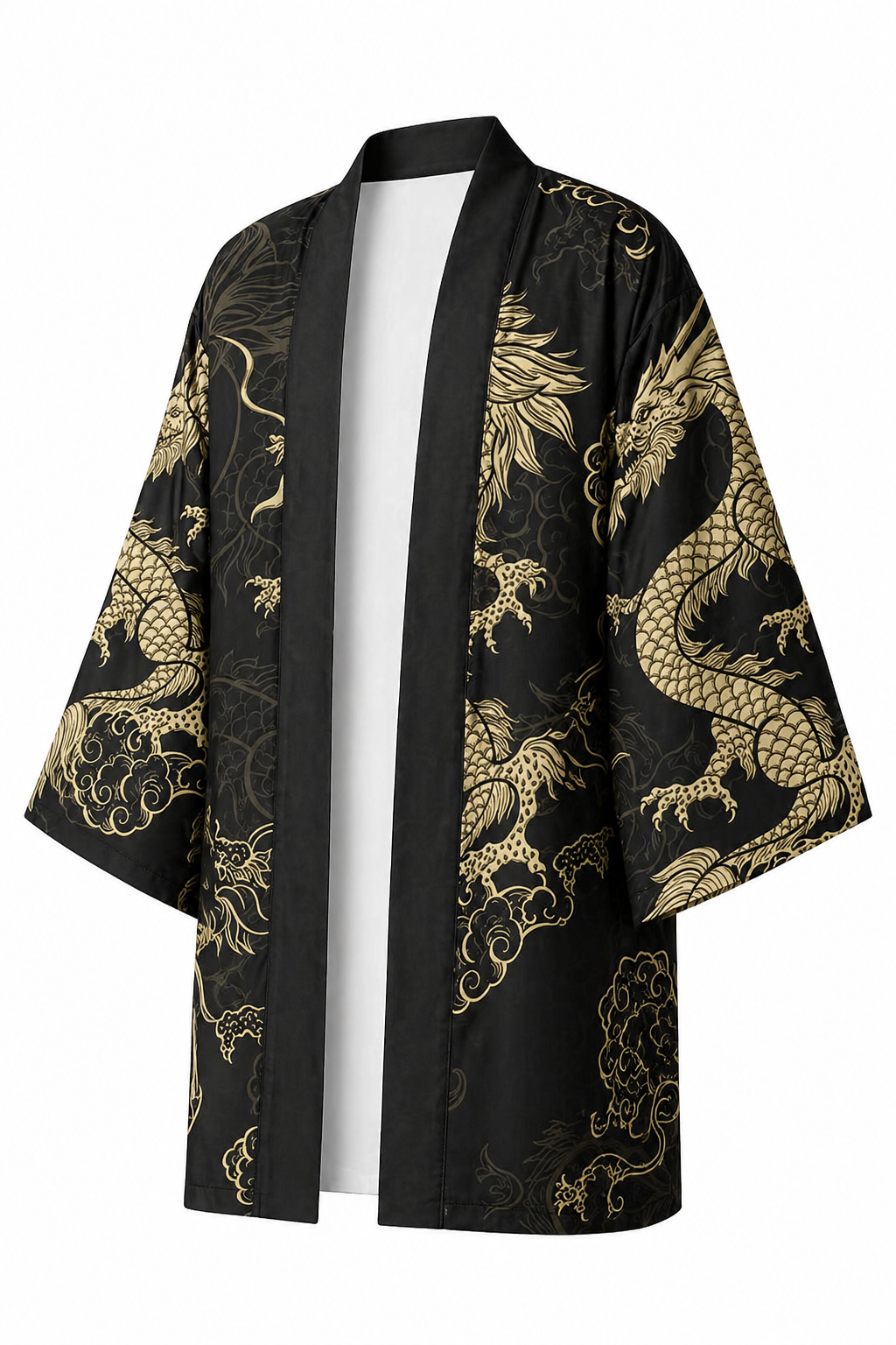 Kimono Long Homme Satin Dragon Or