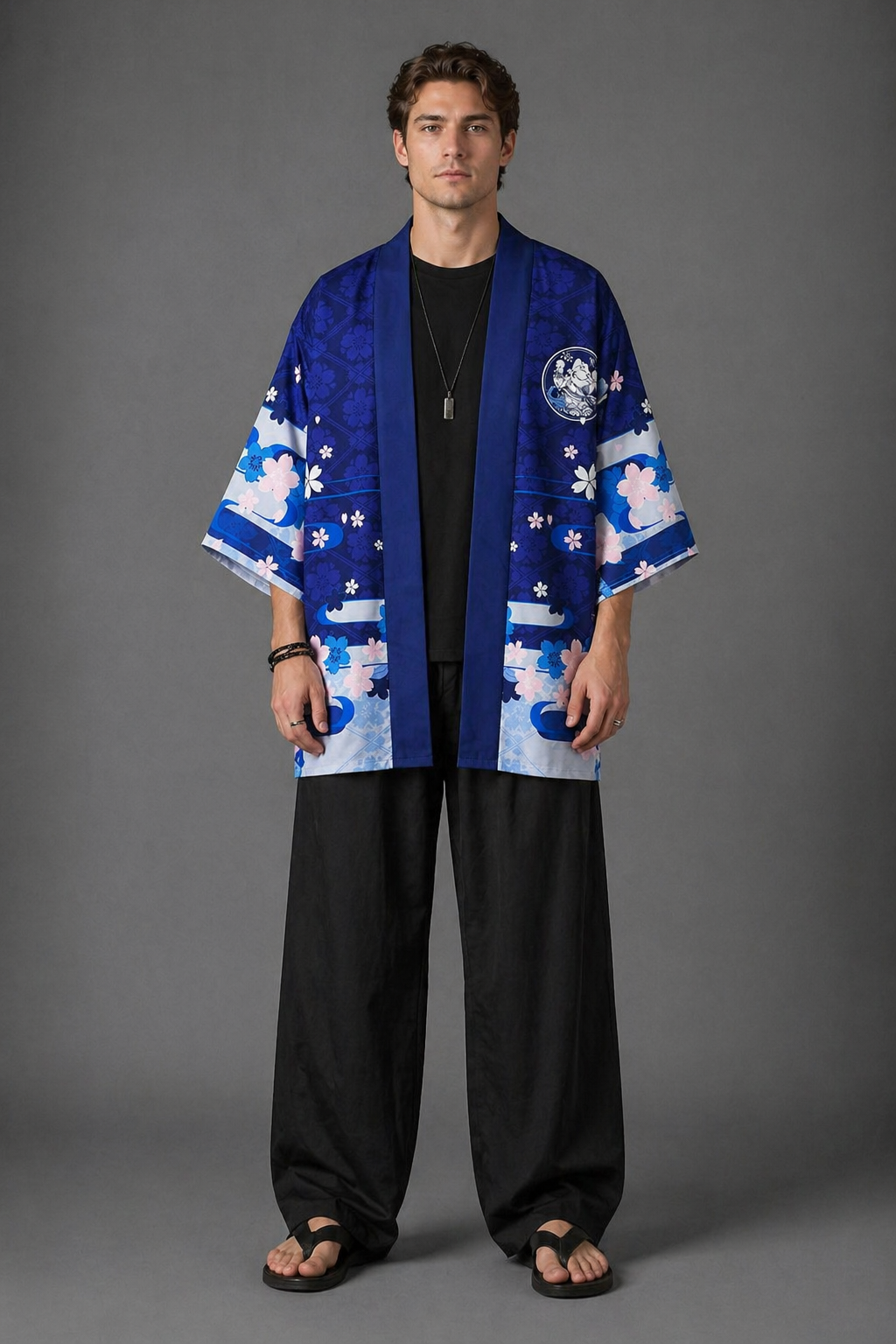 Veste Kimono Homme Bleu Nekko