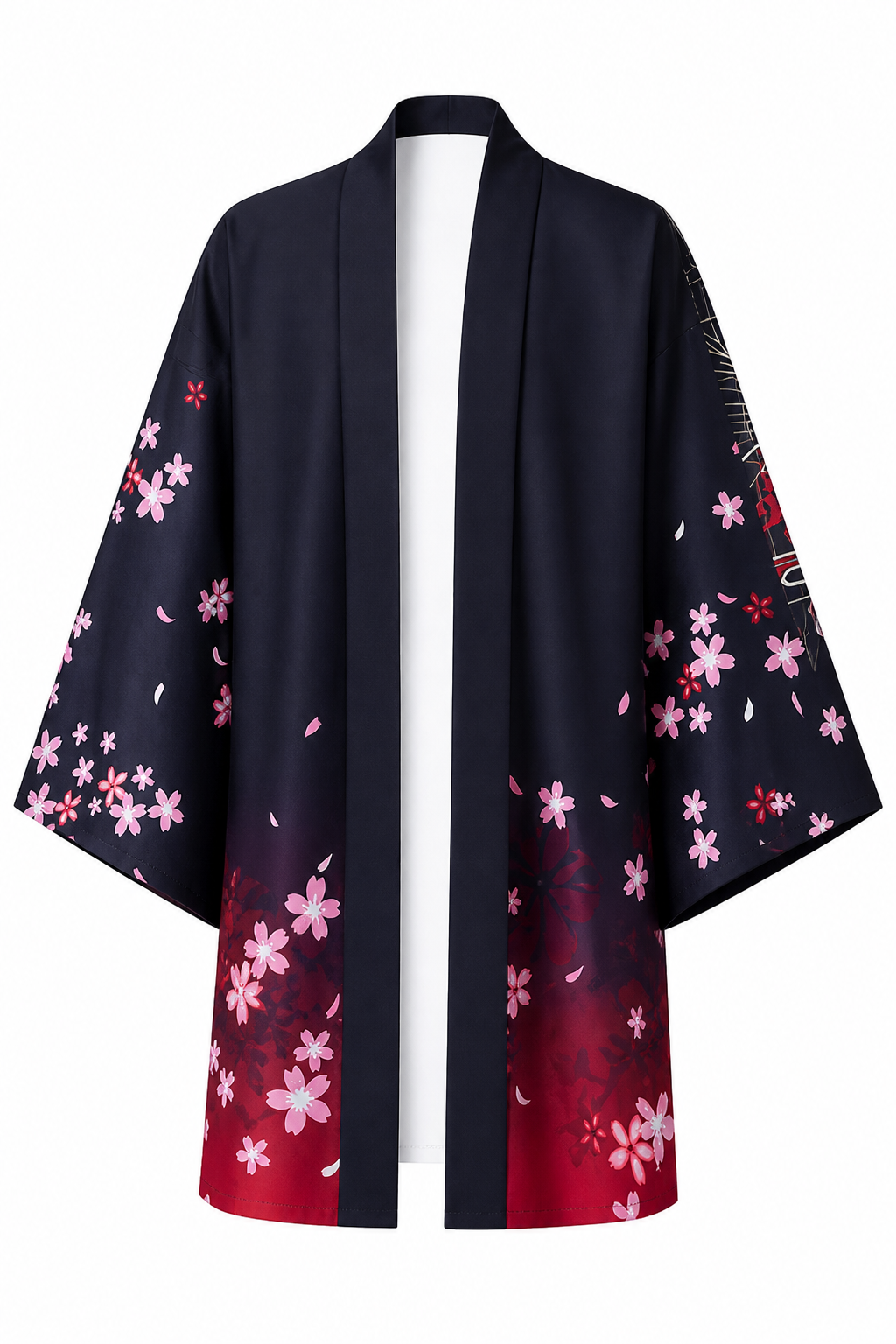 Kimono Long Homme Satin Noir Kitsune Masque