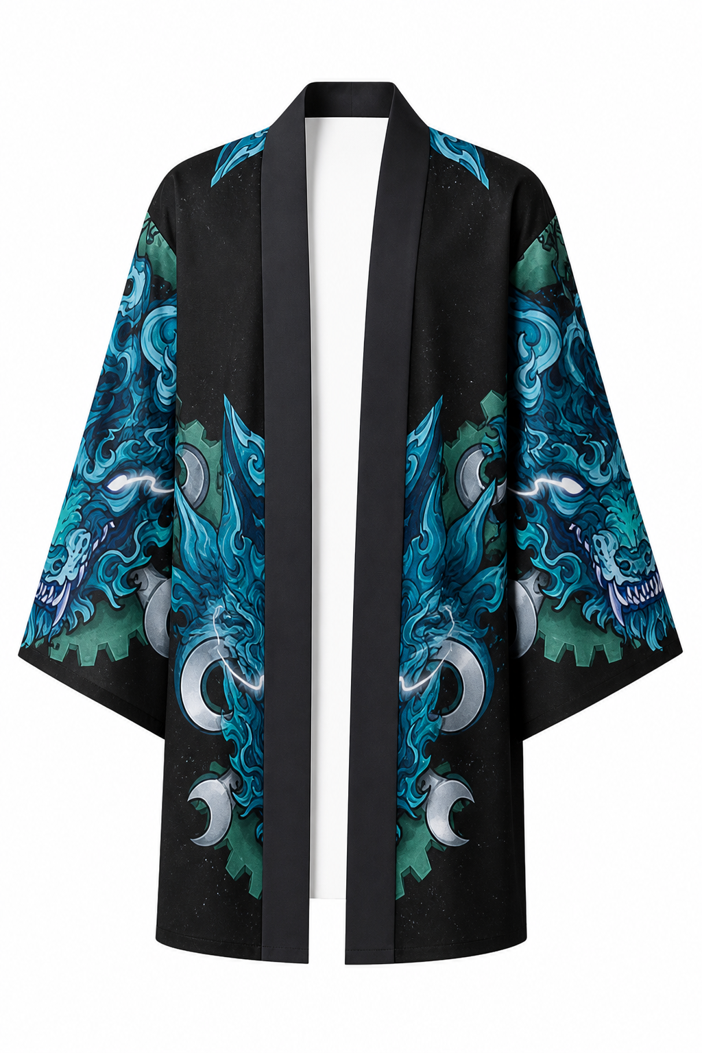 Kimono Long Homme Satin Noir Loup