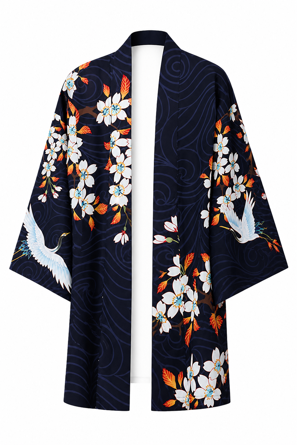 Kimono Long Homme Satin Lune Rouge et Grues