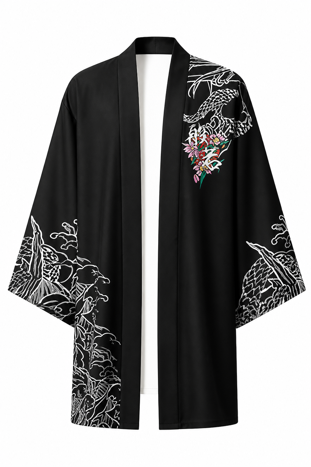 Kimono Long Homme Satin Noir Shinigami