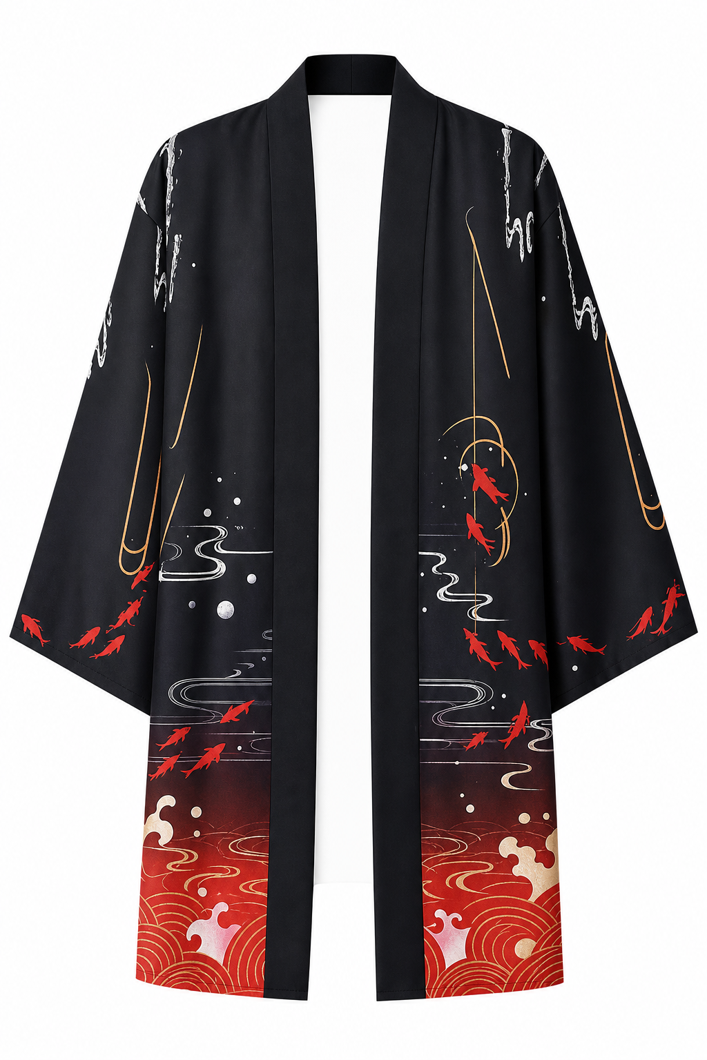 Kimono Long Homme Satin Carpe Koi et Tori