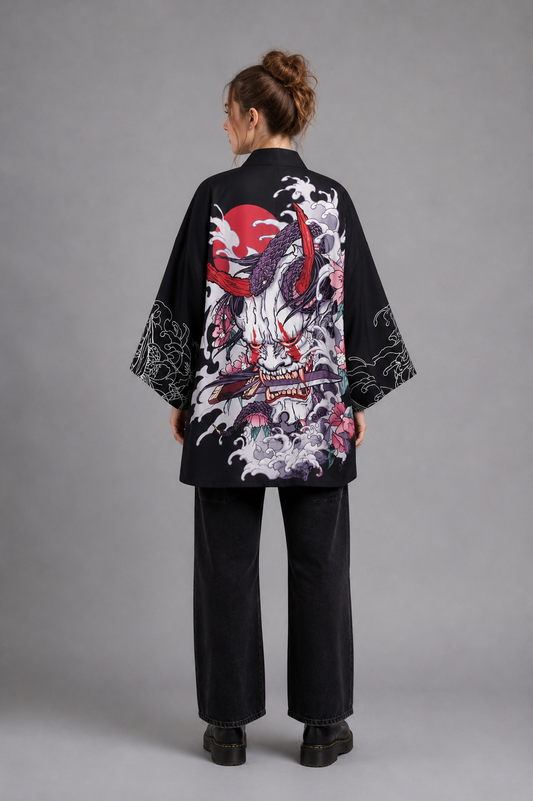 Veste Kimono Femme Satin Shinigami Violet