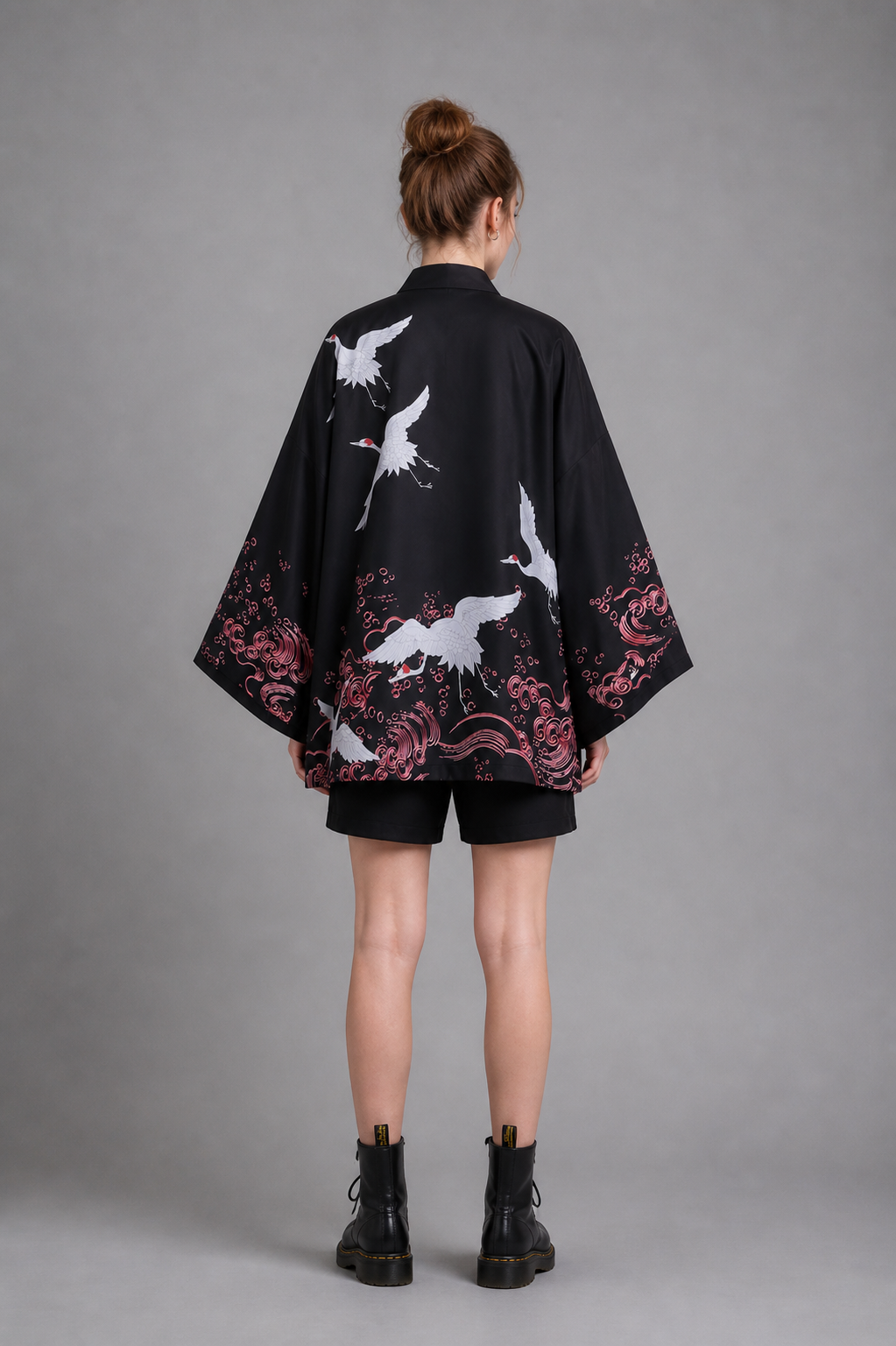 Veste Kimono Femme Satin Grue Cendrée