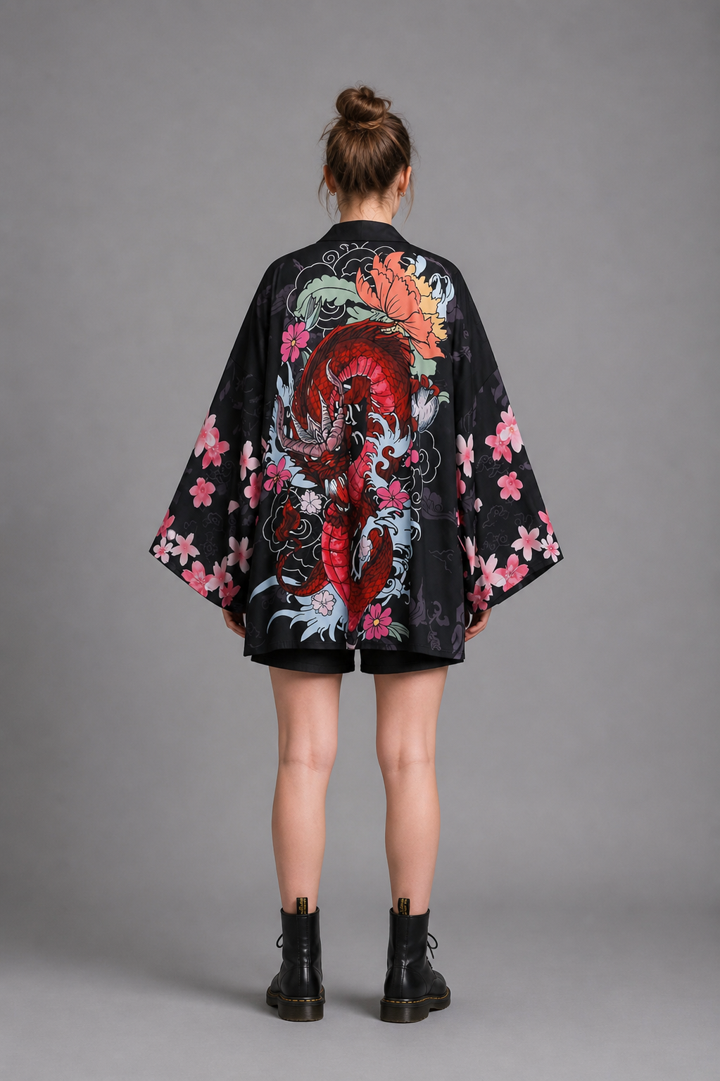Veste Kimono Femme Satin Dragon Rouge