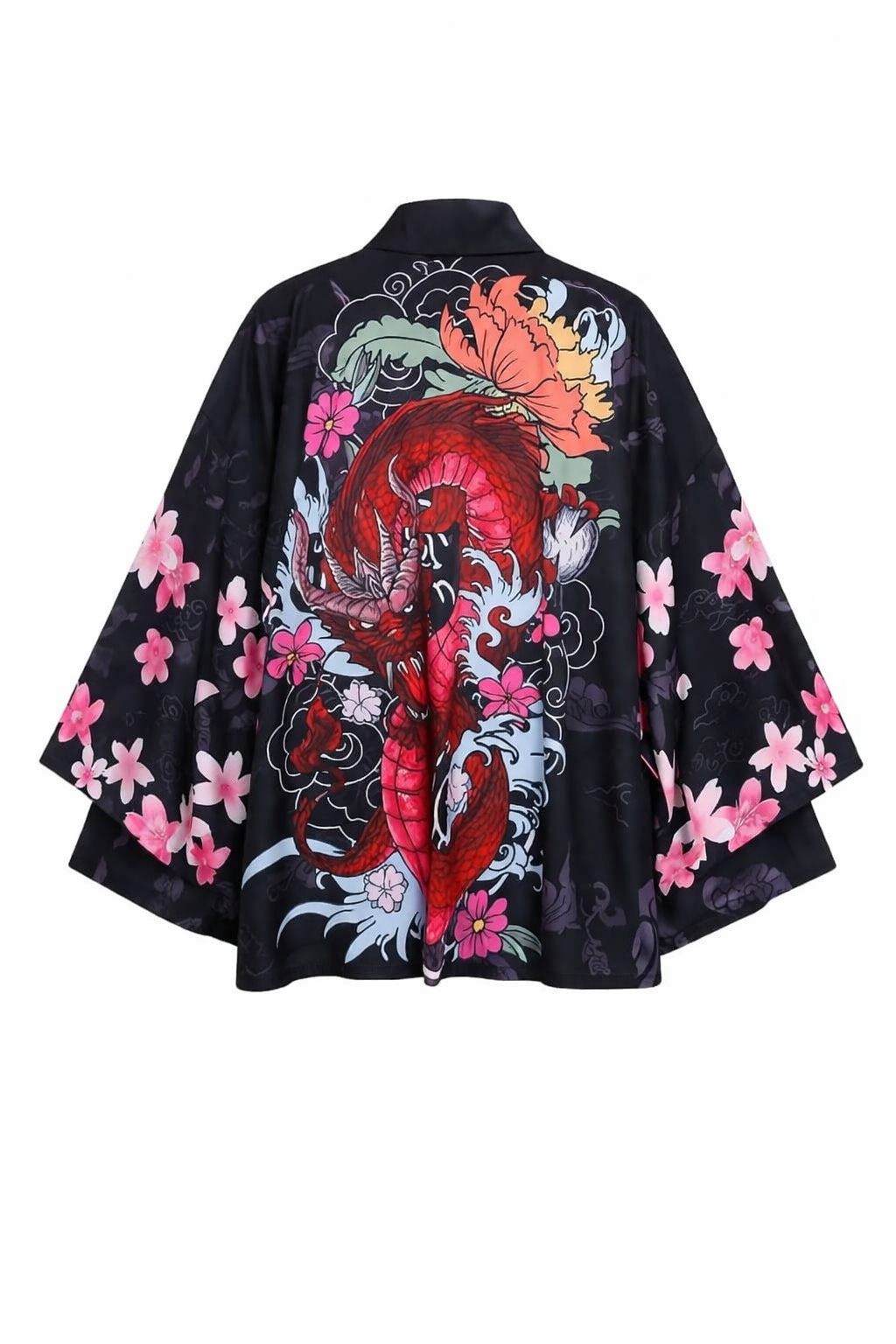 Veste Kimono Femme Satin Dragon Rouge