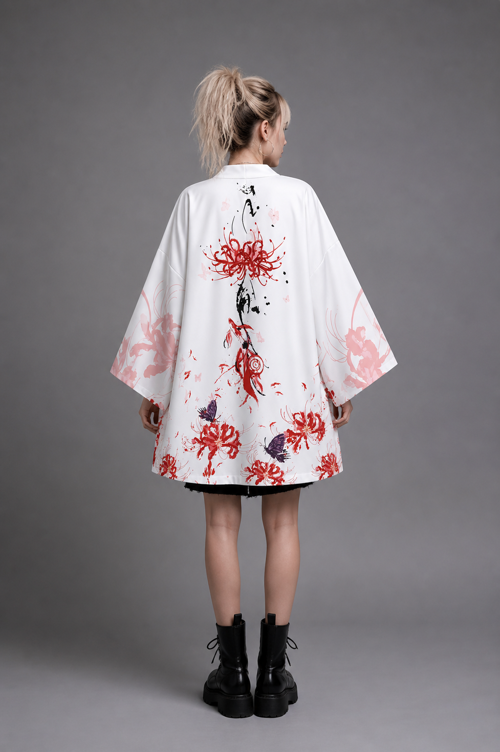 Veste Kimono Femme Satin Papillon