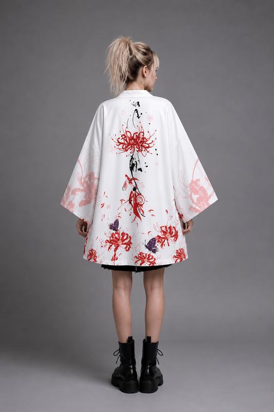 Veste Kimono Femme Satin Papillon