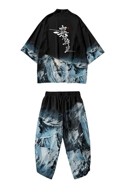 Ensemble Kimono et Pantalon Homme Montagne Enneigée Noir