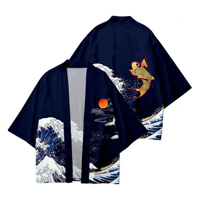 Veste Kimono Relax Garçon Vague et Carpe Koi