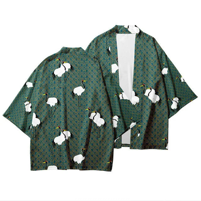 Veste Kimono Relax Garçon Vert et Grues