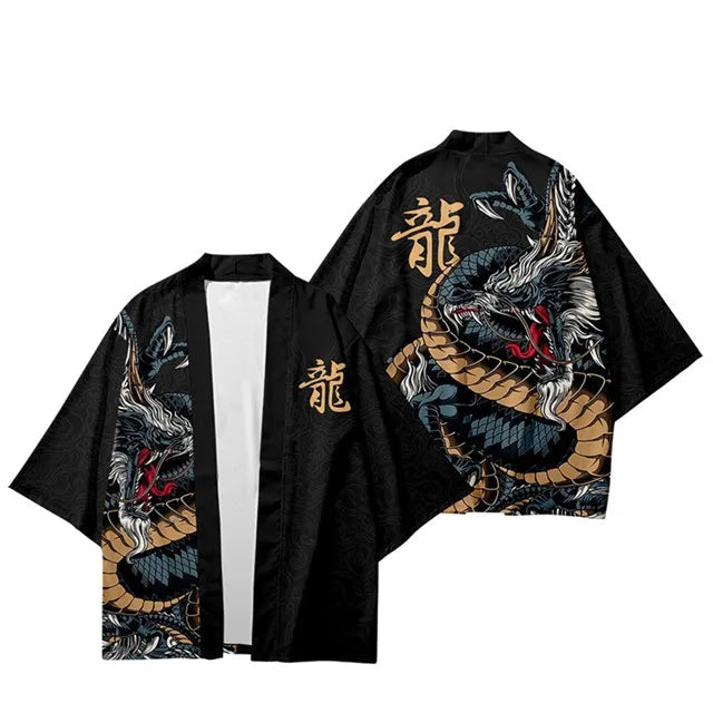 Veste Kimono Relax Garçon Dragon Noir