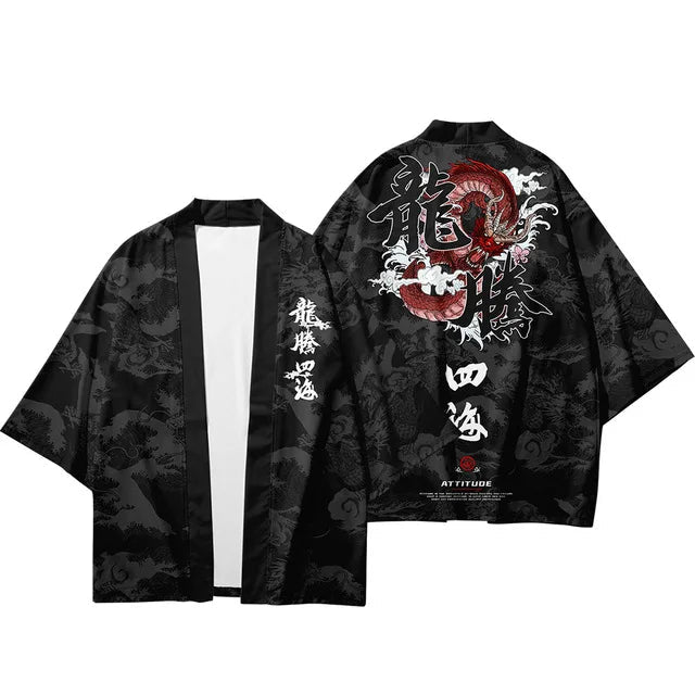 Veste Kimono Relax Garçon Dragon Rouge