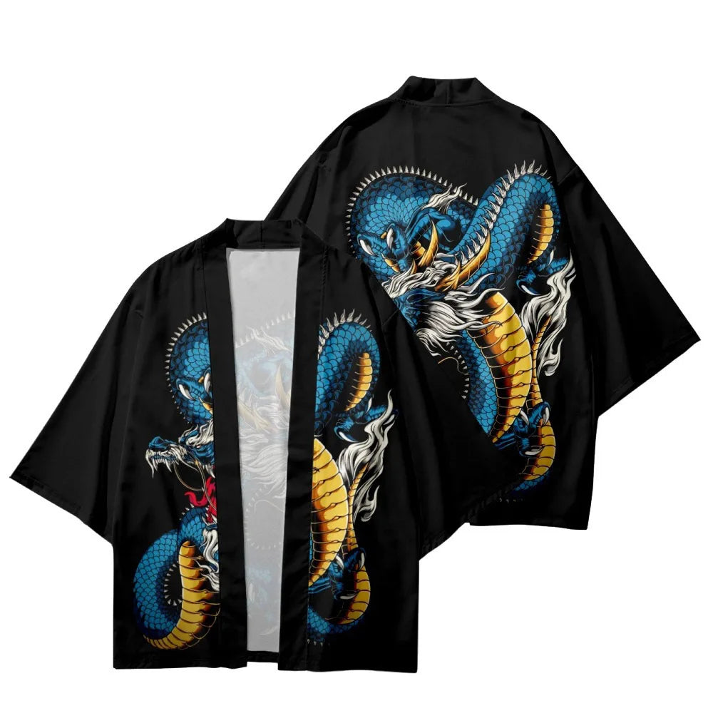 Veste Kimono Relax Homme Dragon Bleu