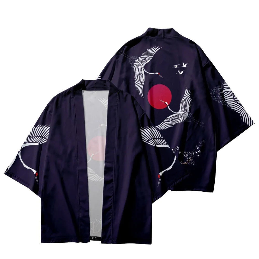 Veste Kimono Relax Homme Bleu Grues