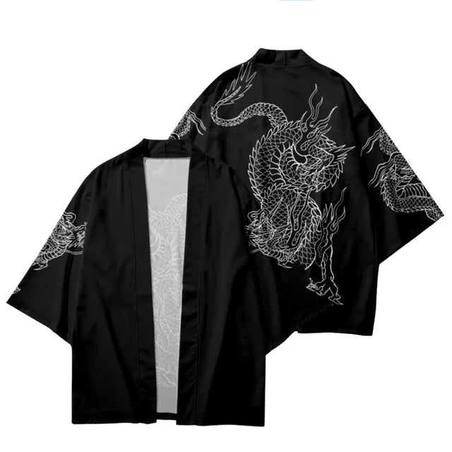Veste Kimono Relax Garçon Noir Dragon Argent