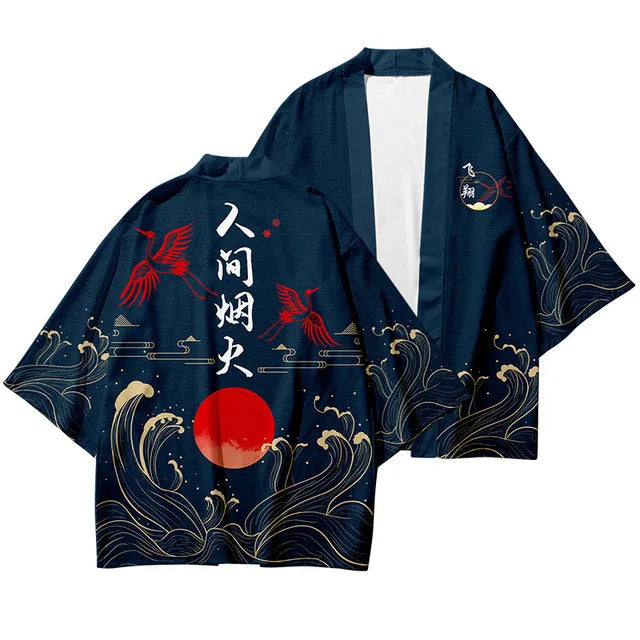 Veste Kimono Relax Garçon Grues Rouge